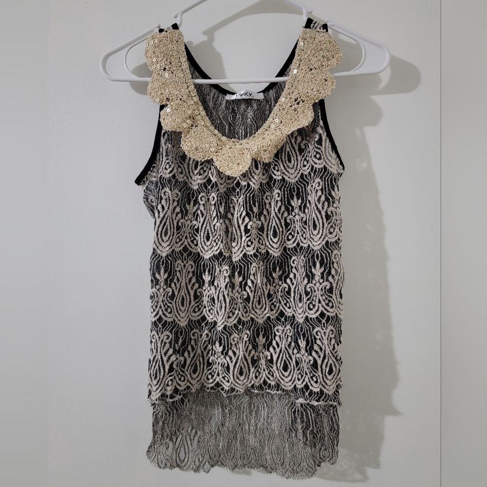 Chic Black and Gold Lace Tank Top